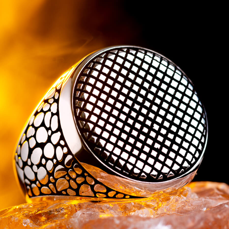 925 Sterling Silver Mens Round Ring with Symmetrical Design-55