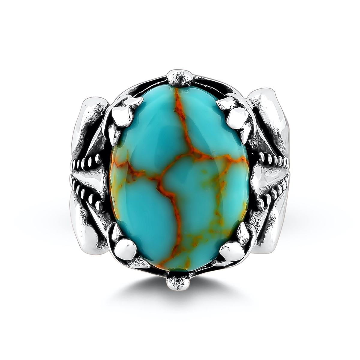 Roman Crown Turquoise Stone 925 Sterling Silver Mens Ring-55
