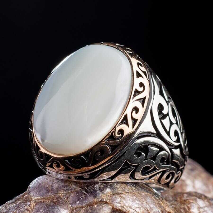 White Mother Of Pearl Stone Silver Ring-61