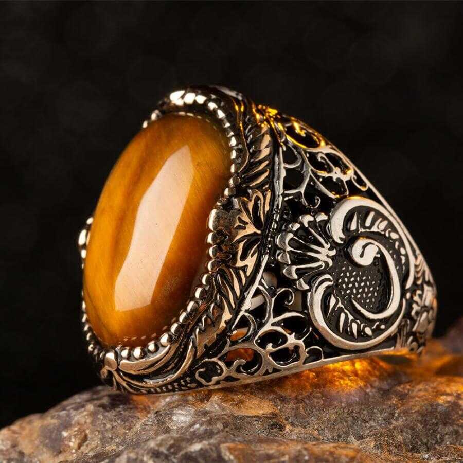 Details about   Good Handmade Tigers Eye Stone 925 Sterling Silver Turkish Mens Ring All Size