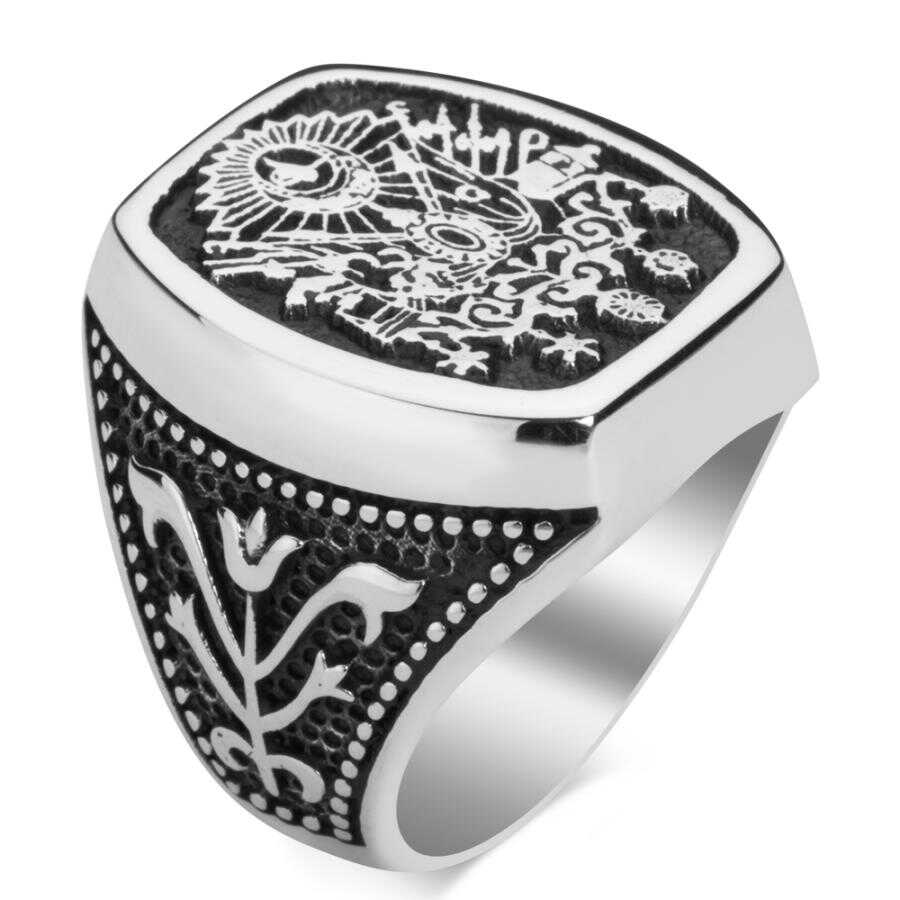 Solid 925 Sterling Silver Gifts For Him Gifts For Father Historical Ottoman Ring Top Quality Men Ring Ottoman Tughra Motif Men Ring