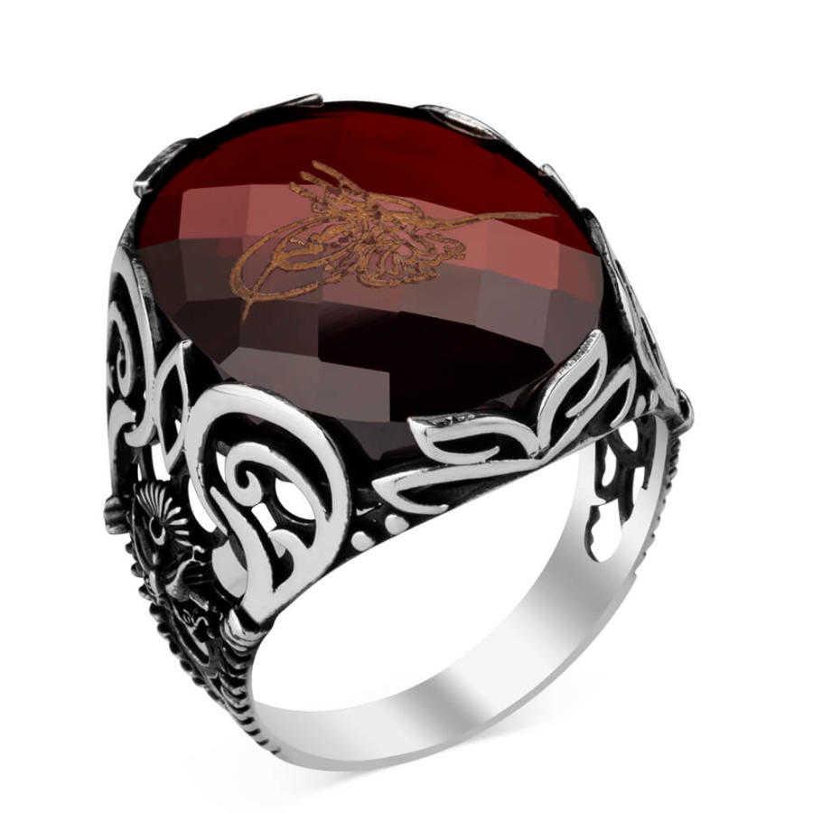 Handmade Solid 925 Sterling Silver Red Cubic Zirconia & Men's Silver Ring Men Ring Marcasite Gemstone Handmade Ring Men's Ring Ring For Man
