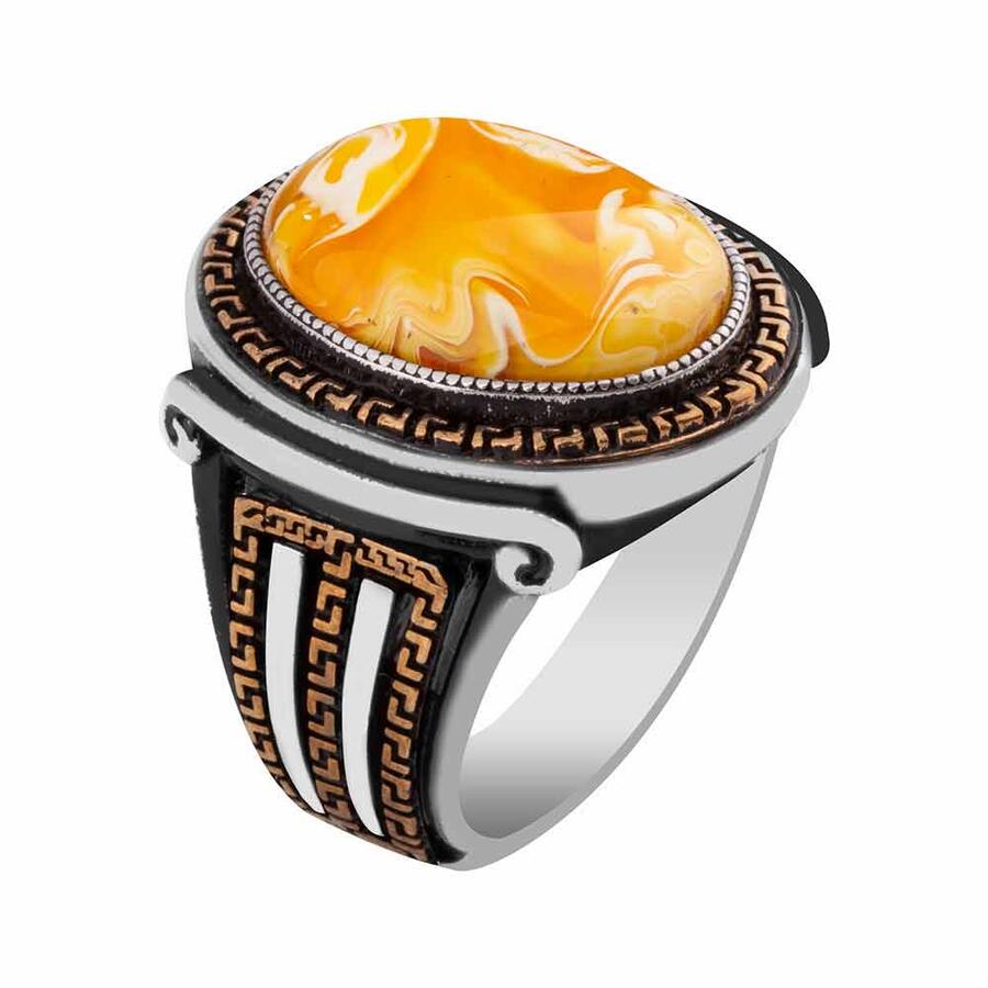 Sterling Silver Men Ring with Orange Zircon Gemstone-10
