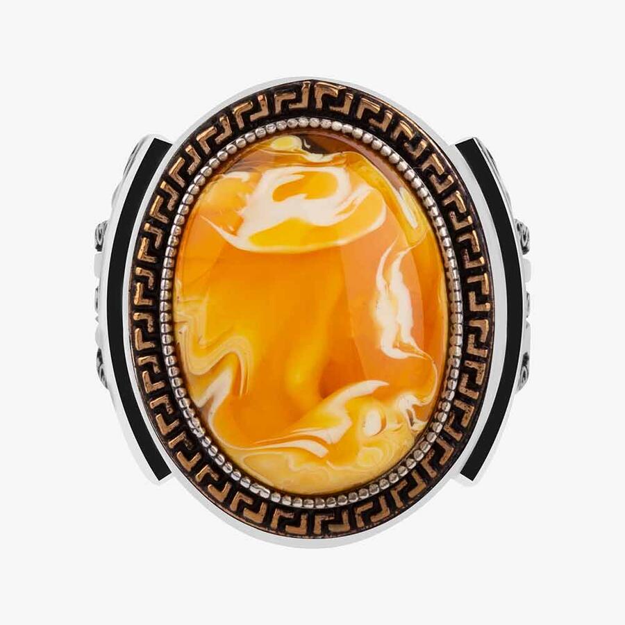 Sterling Silver Men Ring with Orange Zircon Gemstone-11