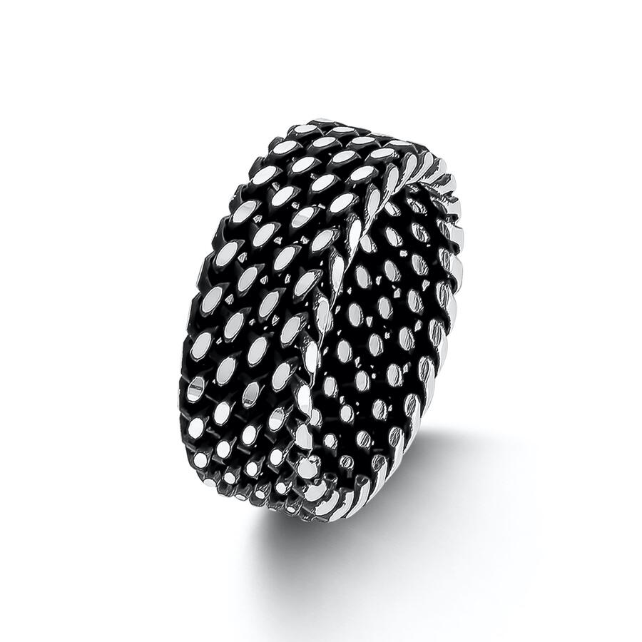 Dotted Oxide Knitted Model 925 Sterling Silver Single Wedding Ring for Men-54